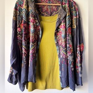 Johnny Was Floral Embroidered Grey Blouse